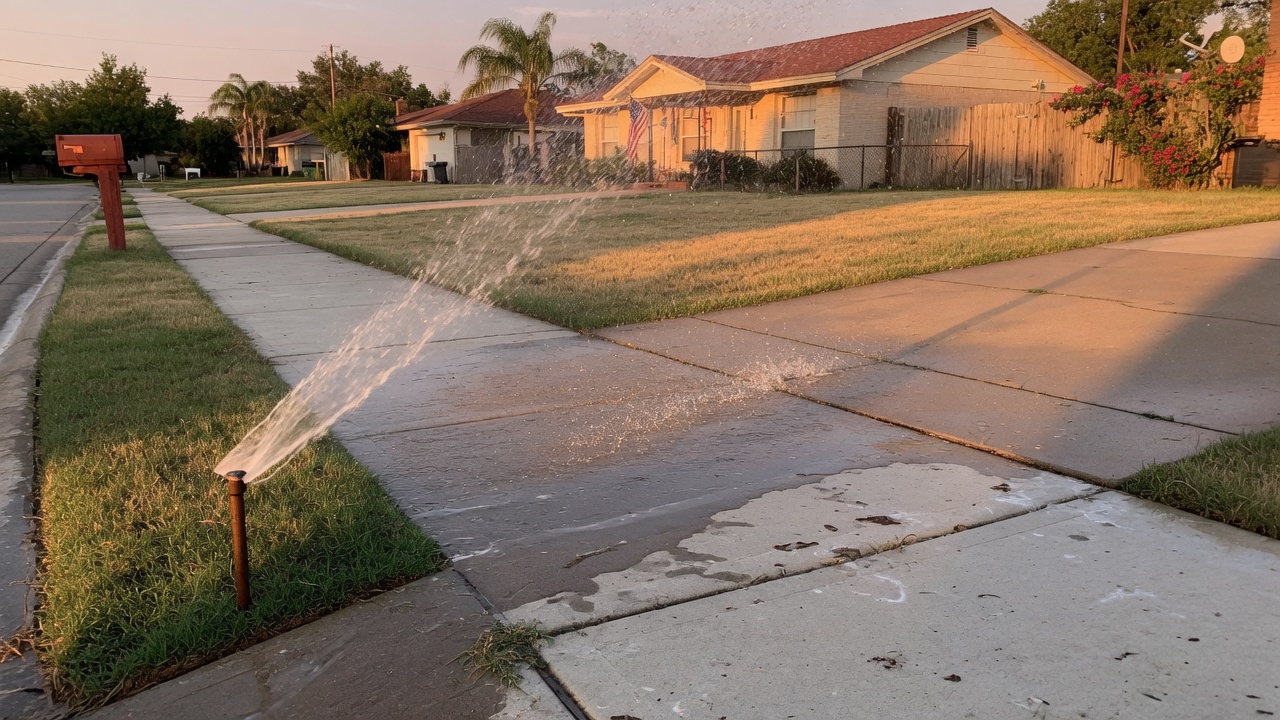Sprinklers Soaking the Sidewalk