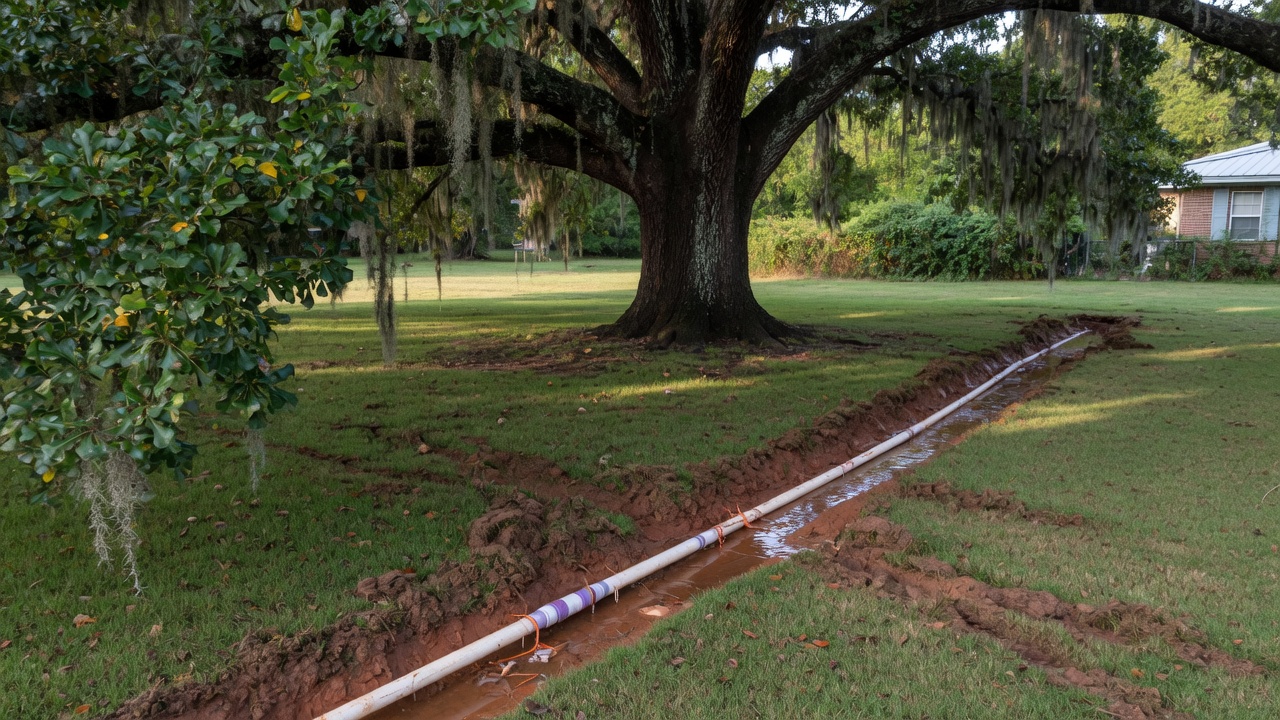Water Oak Roots and Irrigation Lines